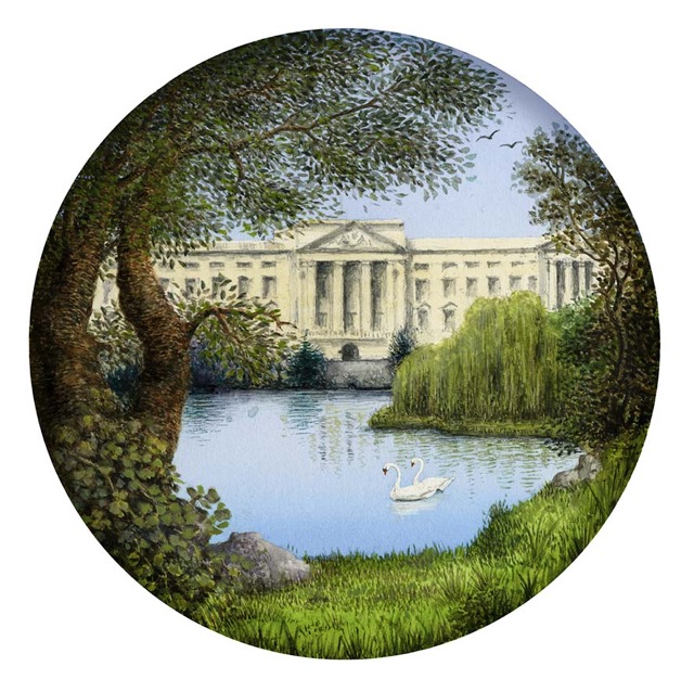View of Buckingham Palace from St. James's Park in the style of Claude Lorrain